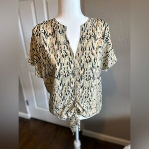 anthropologie NEW  blouse Greylin animal printed Button-Up Top Cream Black green